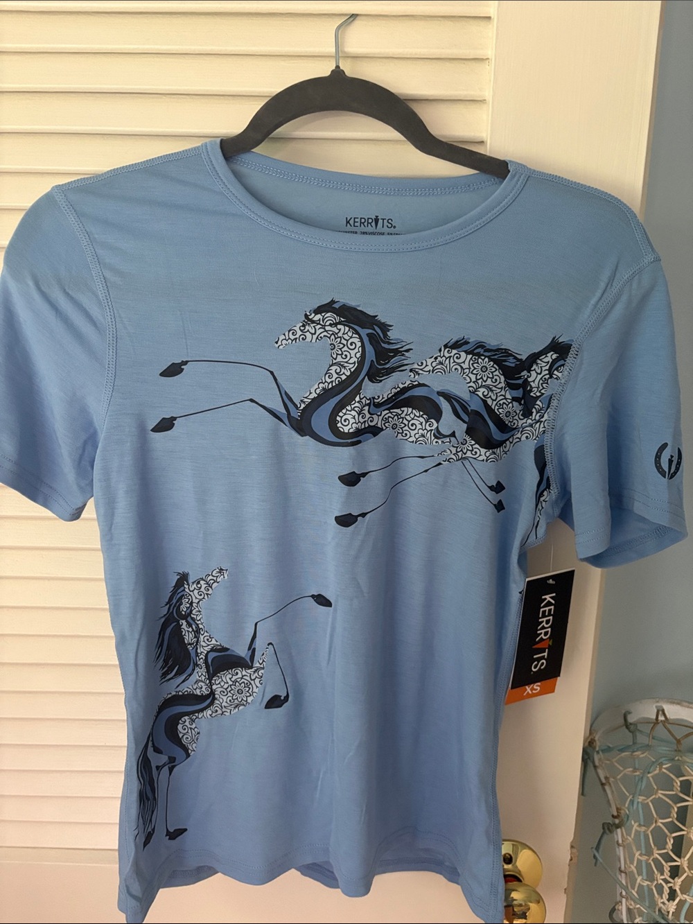 Kerrits Light Blue Short-Sleeve Tee with Decorative Horse Graphic